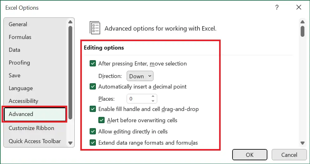 Editing Options pada tampilan Options - Advanced.
