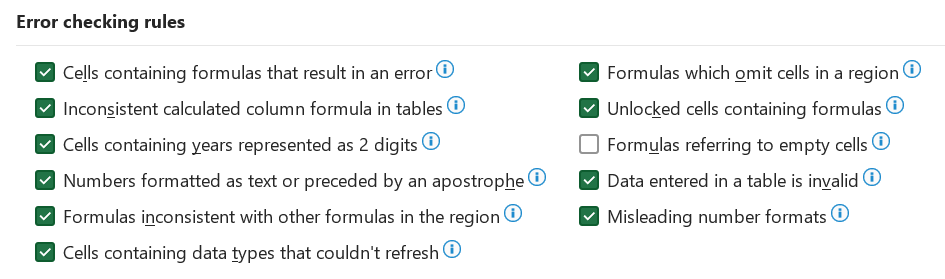 Error checking rules di pengaturan formula Excel.