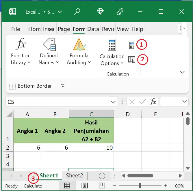Manual Calculation pada kustomisasi formula Excel