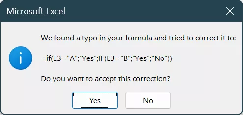 Pesan notifikasi error di Excel.