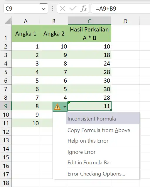 Inconsistent formula in the region.
