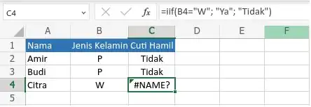 Salah tulis formula di Excel.
