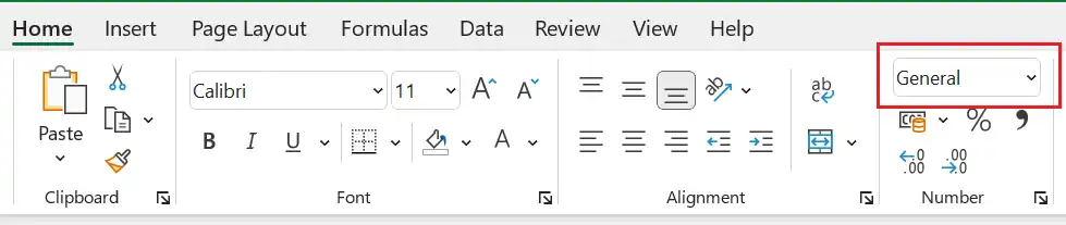 Number format di tab Ribbon Home.