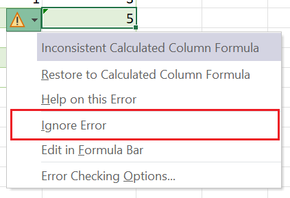 Ignore error di Excel.