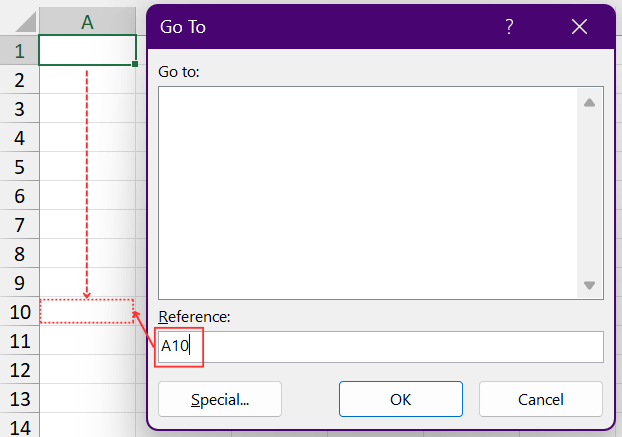 Memilih cell di Excel menggunakan Go To.