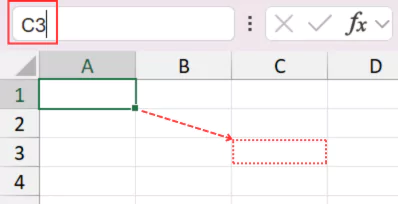 Memilih cell menggunakan Name Box.