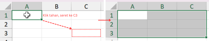 Memilih range di Excel dengan mouse.