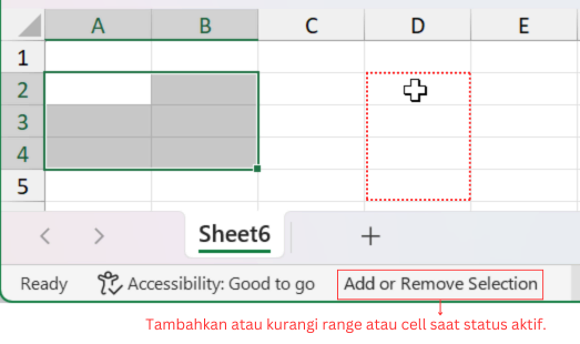 Menambah atau mengurangi ukuran range dengan Shift+F8.