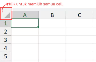 Tombol Select All untuk memilih semua cell di worksheet.
