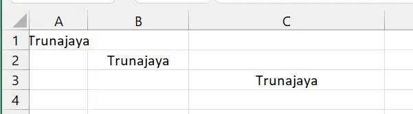 Teks dengan format Center alighment Horizontal.
