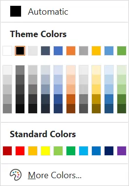 Pop-up berisi skema warna Excel.