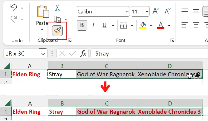 Menggunakan Format Painter untuk menyalin style.