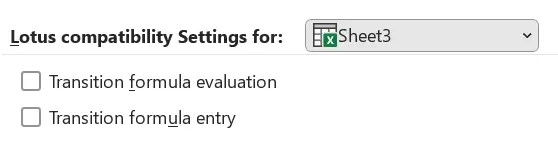 Pengaturan advanced Excel: Lotus compatibility settings.