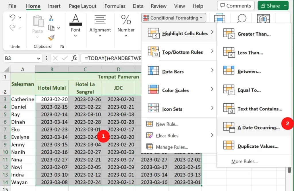 Akses pengaturan siap pakai conditional formatting untuk tanggal.