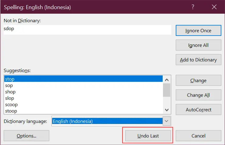 Gambar 08. Membatalkan perubahan oleh Change atau Change All dengan Undo Last.