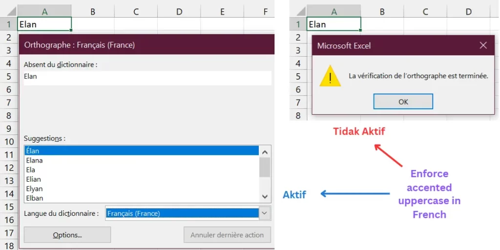 Gambar 13. Enforce accented uppercase in French di pengaturan Proofing Excel.