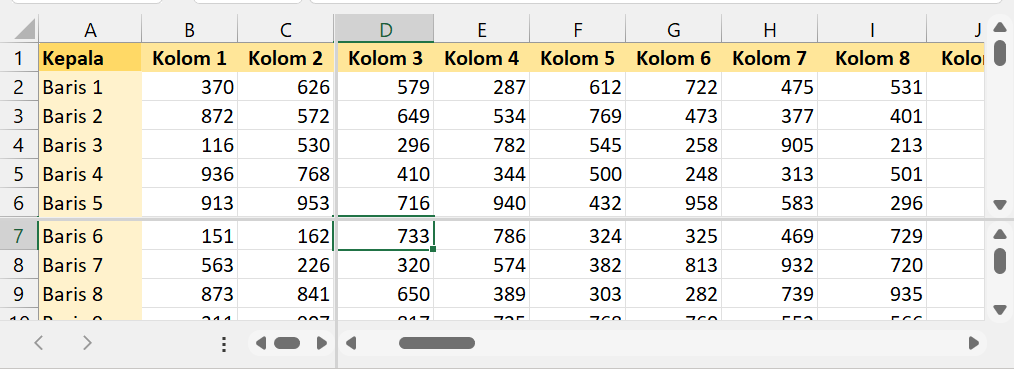 Gambar 02. Worksheet terpecah menjadi panel-panel.