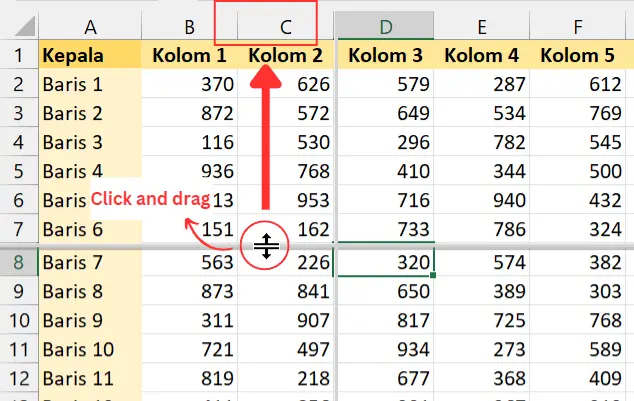 Gambar 07. Mengubah worksheet empat panel menjadi dua panel vertikal.