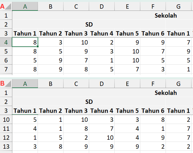 Membekukan beberapa baris dengan Freeze Panes.