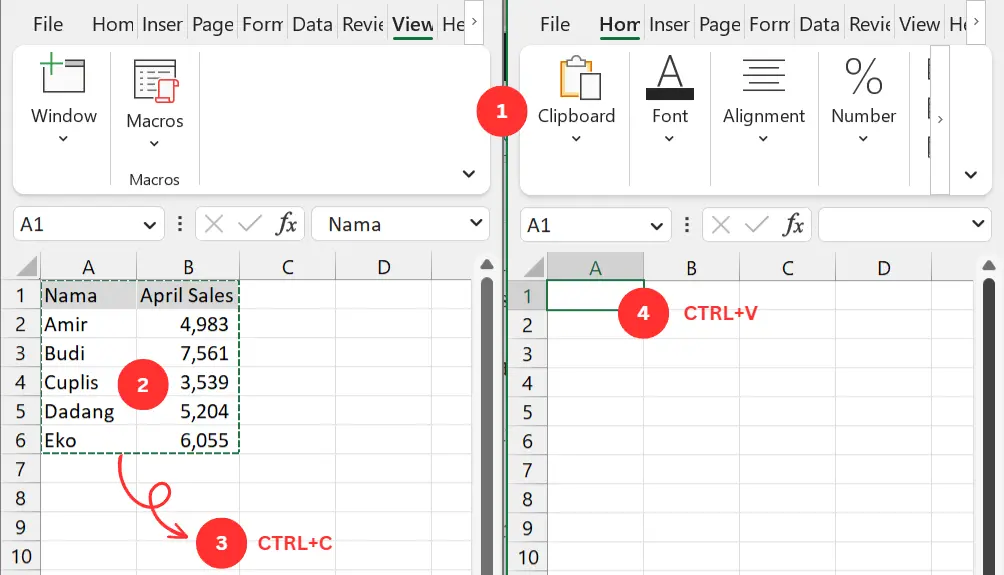 Gambar 09. Copy data ke workbook lain dengan copy paste.