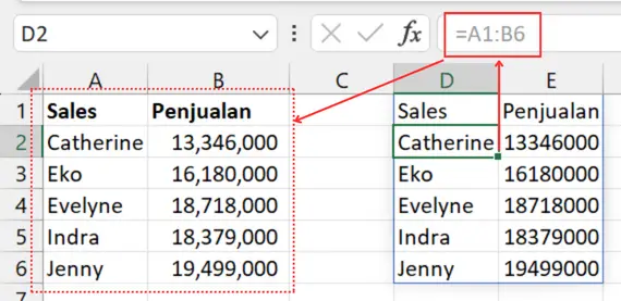 Gambar 03. Rumus link menghasilkan array range.