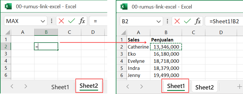 Gambar 07. Rumus link antar sheet dengan rumus.