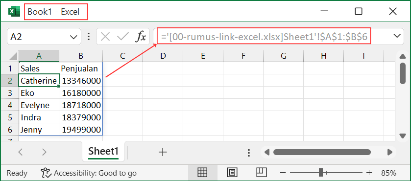 Gambar 12. Hasil rumus link antar workbook.