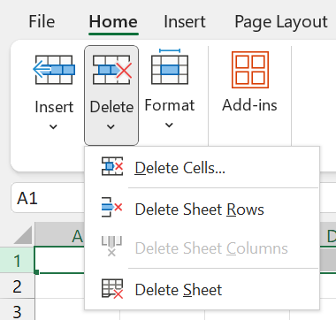 Gambar 07. Perintah-perintah Delete di Excel.
