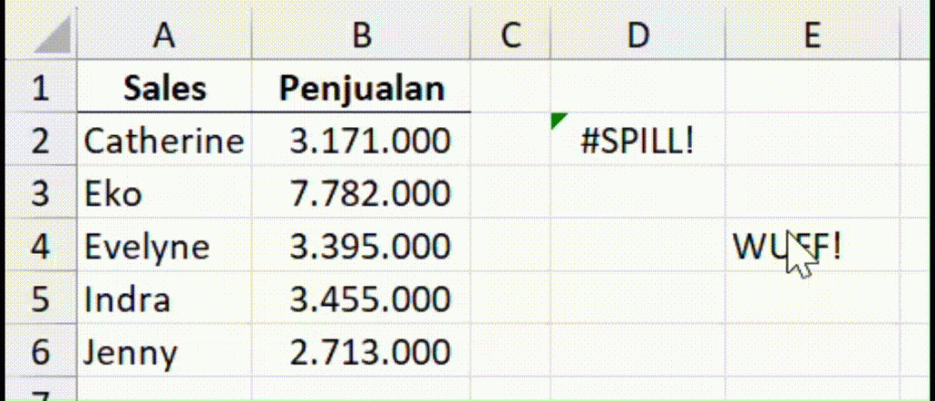 Hapus cell dengan data yang menghambat untuk menghilangkan #SPILL!