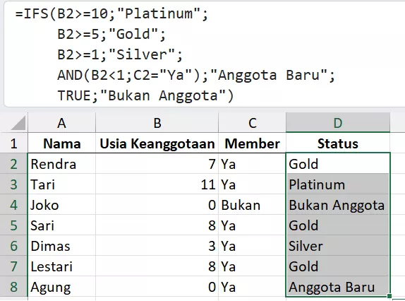 Kombinasi IFS dan AND/OR untuk logika multi kondisi.