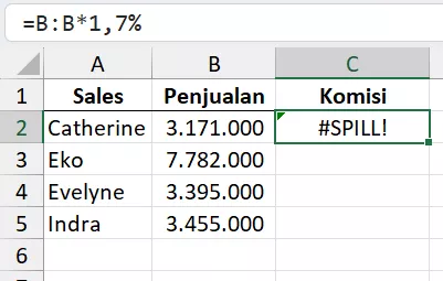 Referensi bagi rumus terlalu besar dan menyebabkan #SPILL!