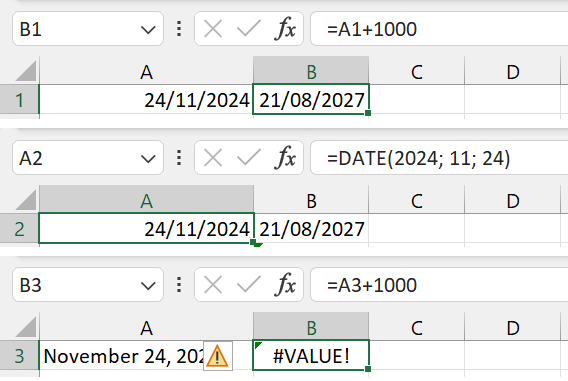 Gambar 01. Ragam entri tanggal pada Excel.