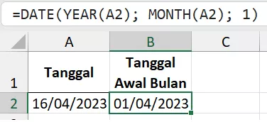 Rumus tanggal awal bulan Excel.