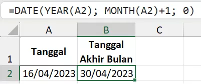 Rumus menambah bulan di Excel.