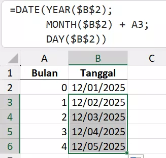 Rumus menentukan tanggal akhir bulan.