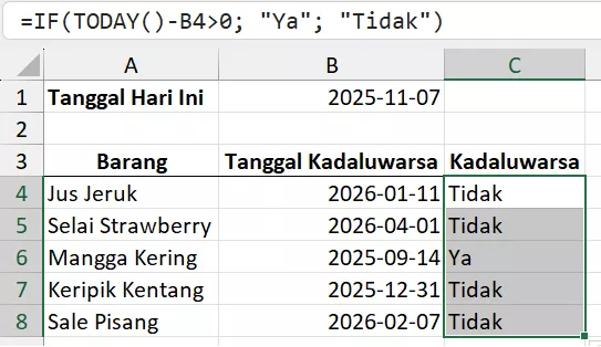 Evaluasi tanggal kadaluwarsa.