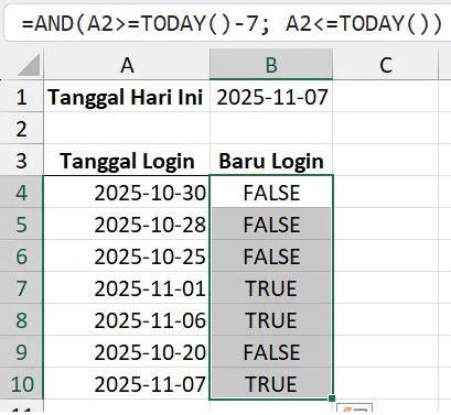 Evaluasi waktu login (7 hari terakhir)