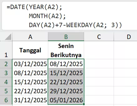 Rumus mencari tanggal 