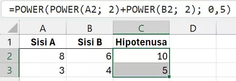 Menghitung akar pangkat dengan POWER.