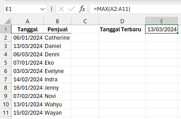 Gambar 03. Fungsi MAX untuk mencari tanggal terbesar atau terakhir.