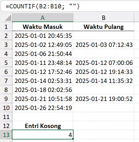 Menghitung entri kosong dengan COUNTIF