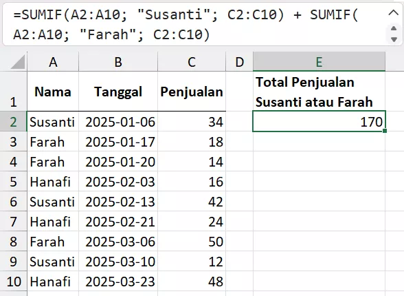 Penjumlahan dengan kriteria Or.