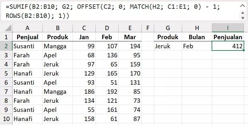 Penjumlahan dinamis dengan OFFSET.