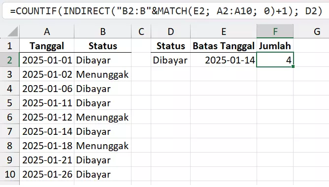 COUNTIF menggunakan rentang dinamis.