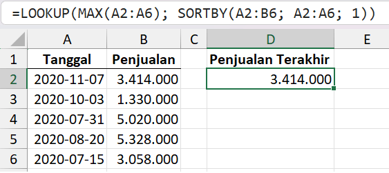 Menggunakan kombinasi SORTBY dan LOOKUP untuk mengambil data tanpa mengubah aslinya.