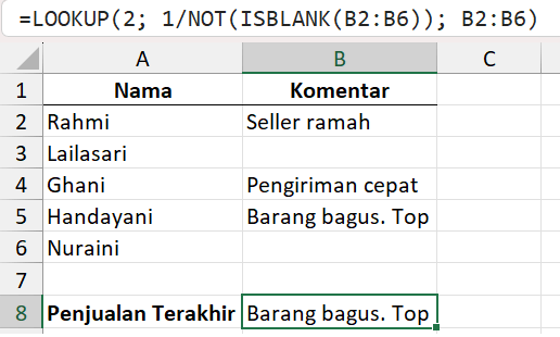 Mengambil respon terakhir di kolom.
