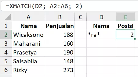 Pencarian dengan wildcard menggunakan XMATCH.