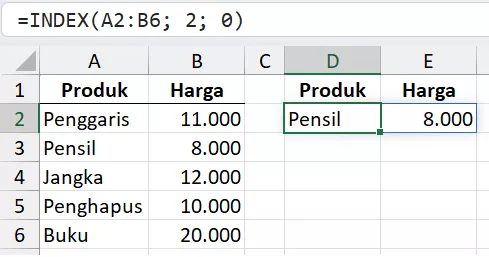 Memilih rentang secara fleksibel dengan rumus INDEX.