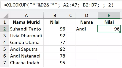 Lookup dengan wildcard (nama tidak lengkap).
