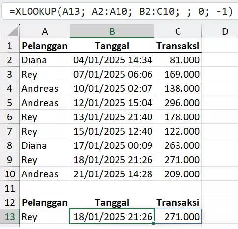 XLOOKUP dengan array dinamis.